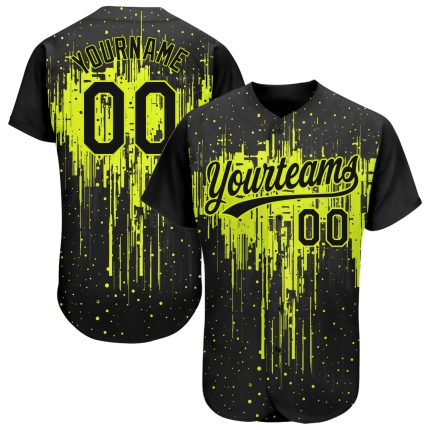 Custom Neon Green Black 3D Pattern Baseball Jersey - Authentic Style 6754 Custom Neon Green Black 3D Pattern Design Authentic
