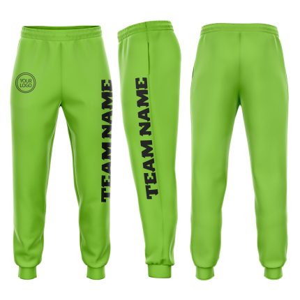 Neon Green Fleece Jogger Sweatpants for Men and Women, Customizable Design, Comfortable Black Trim Custom Neon Green Black