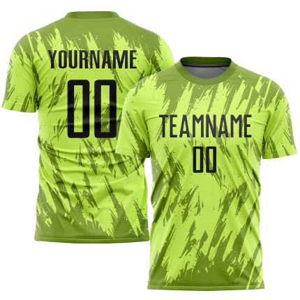 Neon Green Sublimation Soccer Uniform Jersey - Custom Black-Olive Design Custom Neon Green Black-Olive Sublimation Soccer