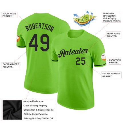 Neon Green Performance T-Shirt for Men and Women - Custom Black Design Custom Neon Green Black Performance T-Shirt