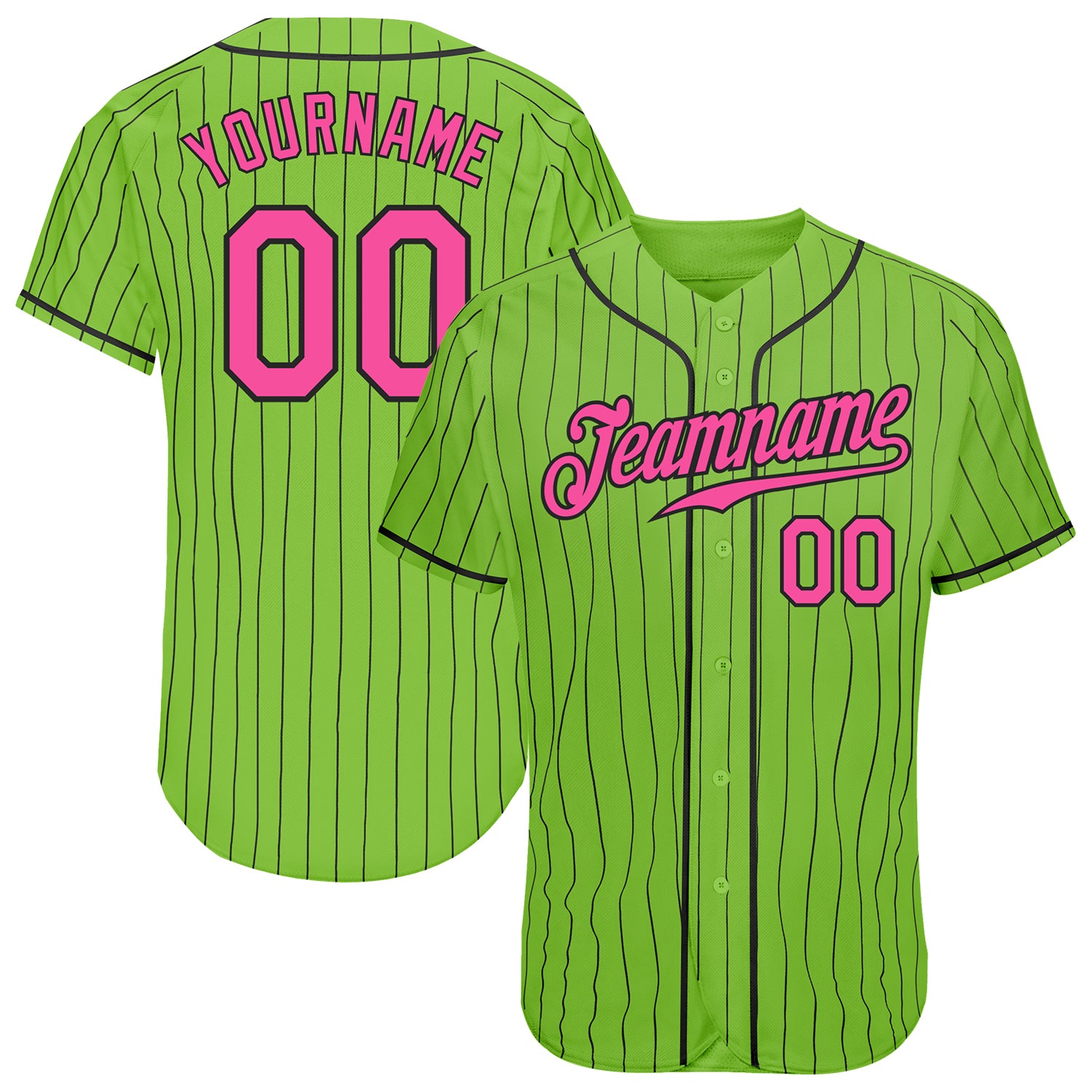Custom Neon Green Black Pinstripe Pink Black Baseball Jersey Authentic Style 2014 Custom Neon Green Black Pinstripe Pink-Black