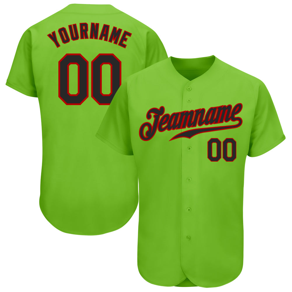 Custom Neon Green Black Red Baseball Jersey - Authentic Design for Fans Custom Neon Green Black-Red Authentic Baseball Jersey