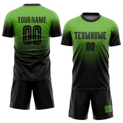 Neon Green Black Soccer Uniform Jersey Custom Sublimation Fade Design Custom Neon Green Black Sublimation Fade Fashion Soccer