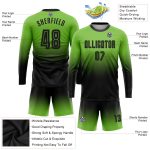 Neon Green Black Sublimation Long Sleeve Soccer Uniform Jersey - Custom Fade Design Custom Neon Green Black Sublimation Long