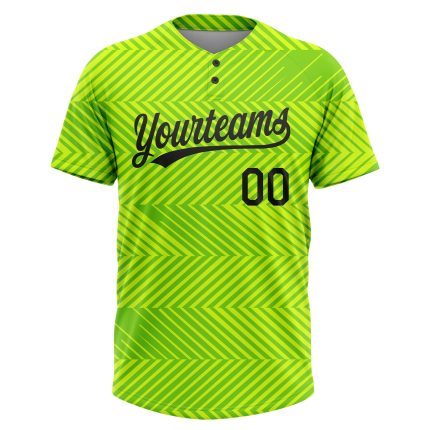 Neon Green Black Unisex Two-Button Softball Jersey - Customizable Design Custom Neon Green Black Two-Button Unisex Softball