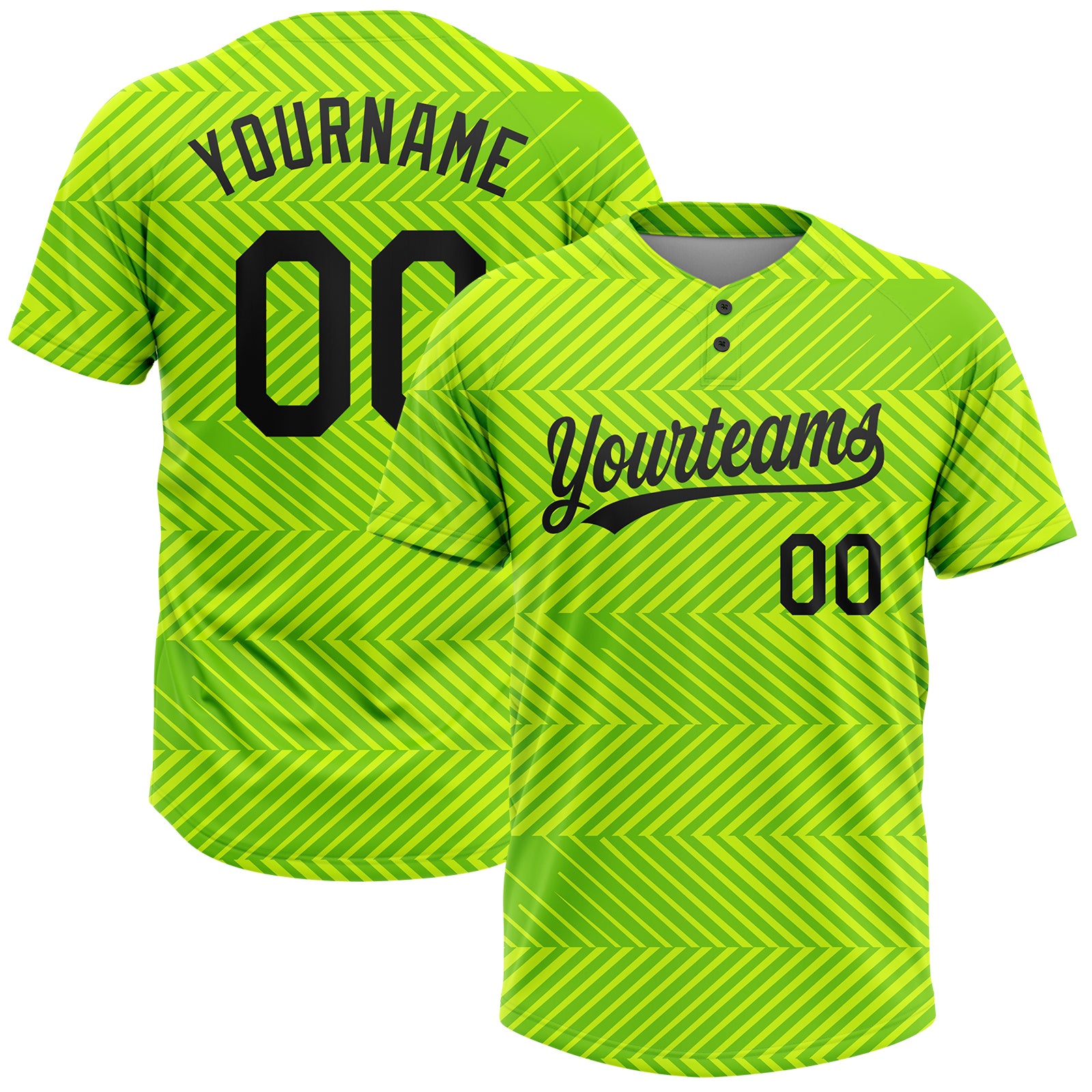 Neon Green Black Unisex Two-Button Softball Jersey - Customizable Design Custom Neon Green Black Two-Button Unisex Softball