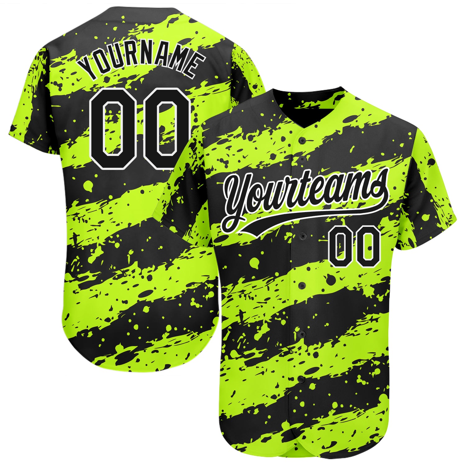 Neon Green Black White 3D Pattern Authentic Baseball Jersey Custom Design Custom Neon Green Black-White 3D Pattern Design