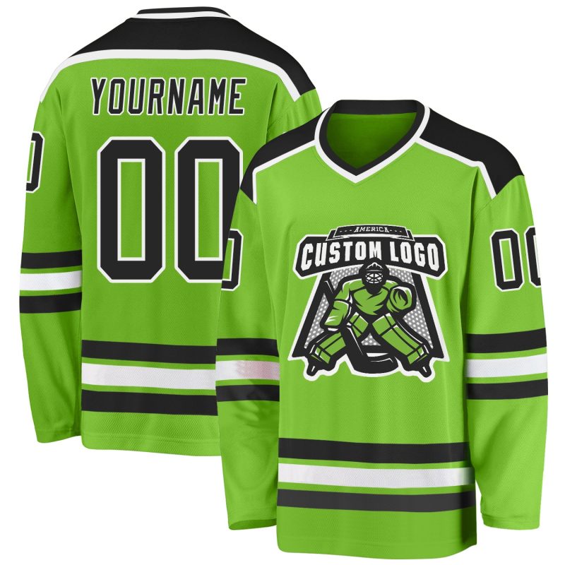 Neon Green Black White Custom Hockey Jersey - Personalized Sports Apparel Custom Neon Green Black-White Hockey Jersey
