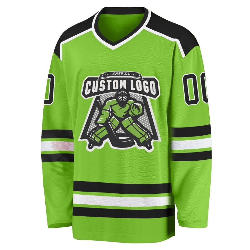 Neon Green Black White Custom Hockey Jersey - Personalized Sports Apparel Custom Neon Green Black-White Hockey Jersey