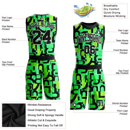 Neon Green Black White Music Festival Jersey Sublimation Basketball Suit Round Neck Custom Neon Green Black-White Music Festival