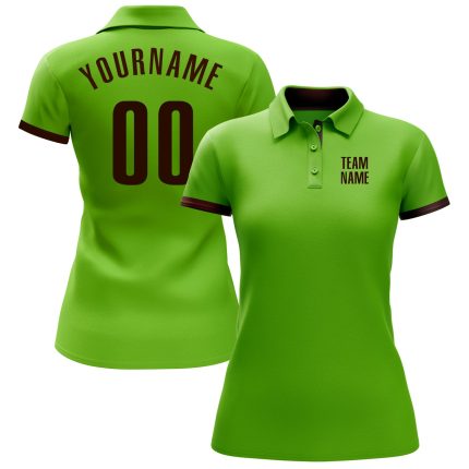 Neon Green Brown Performance Golf Polo Shirt for Men - Custom Design Custom Neon Green Brown Performance Golf Polo Shirt