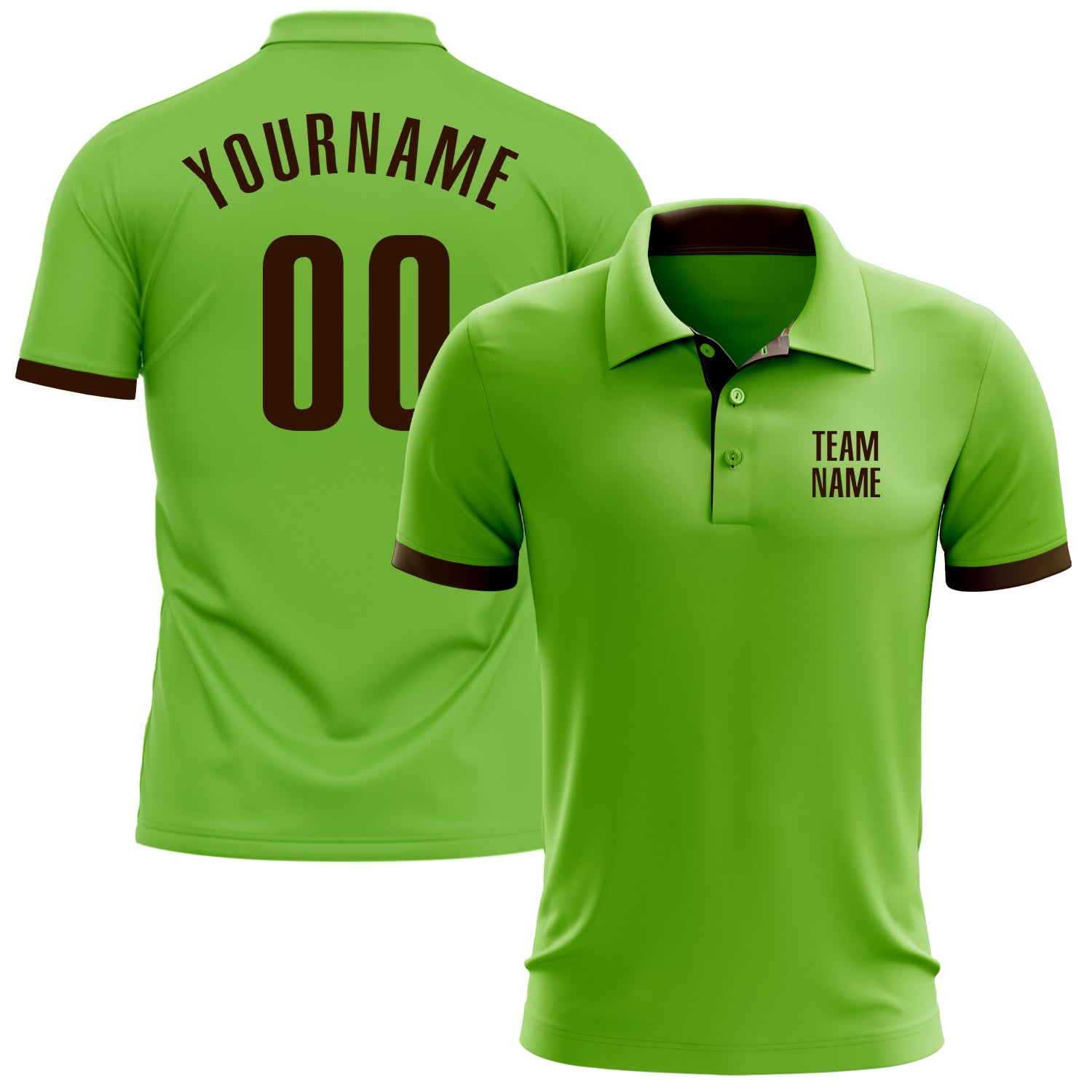 Neon Green Brown Performance Golf Polo Shirt for Men - Custom Design Custom Neon Green Brown Performance Golf Polo Shirt