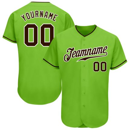 Authentic Custom Neon Green Brown White Baseball Jersey for Men Custom Neon Green Brown-White Authentic Baseball Jersey