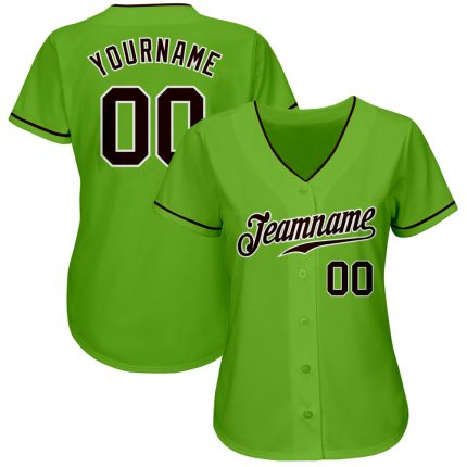 Authentic Custom Neon Green Brown White Baseball Jersey for Men Custom Neon Green Brown-White Authentic Baseball Jersey