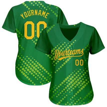 Custom Neon Green 3D Pattern Baseball Jersey - Authentic Gold-Kelly Green Design Custom Neon Green Gold-Kelly Green 3D Pattern