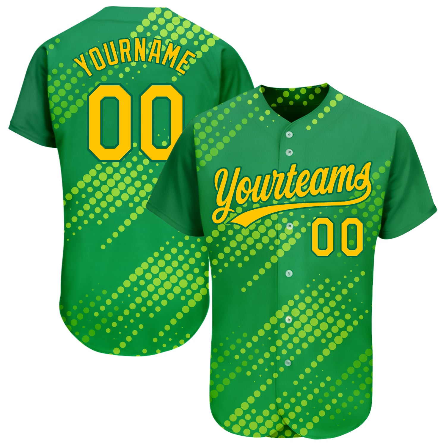 Custom Neon Green 3D Pattern Baseball Jersey - Authentic Gold-Kelly Green Design Custom Neon Green Gold-Kelly Green 3D Pattern