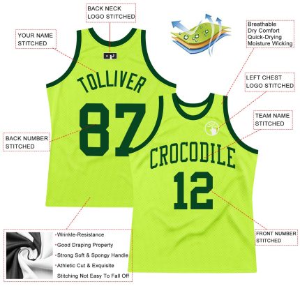Custom Neon Green Authentic Basketball Jersey - Retro Throwback Style Custom Neon Green Green Authentic Throwback Basketball