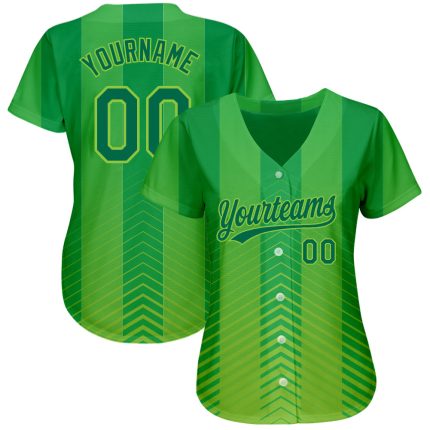 Custom Neon Green 3D Pattern Baseball Jersey - Authentic Kelly Green Design Custom Neon Green Kelly Green 3D Pattern Design