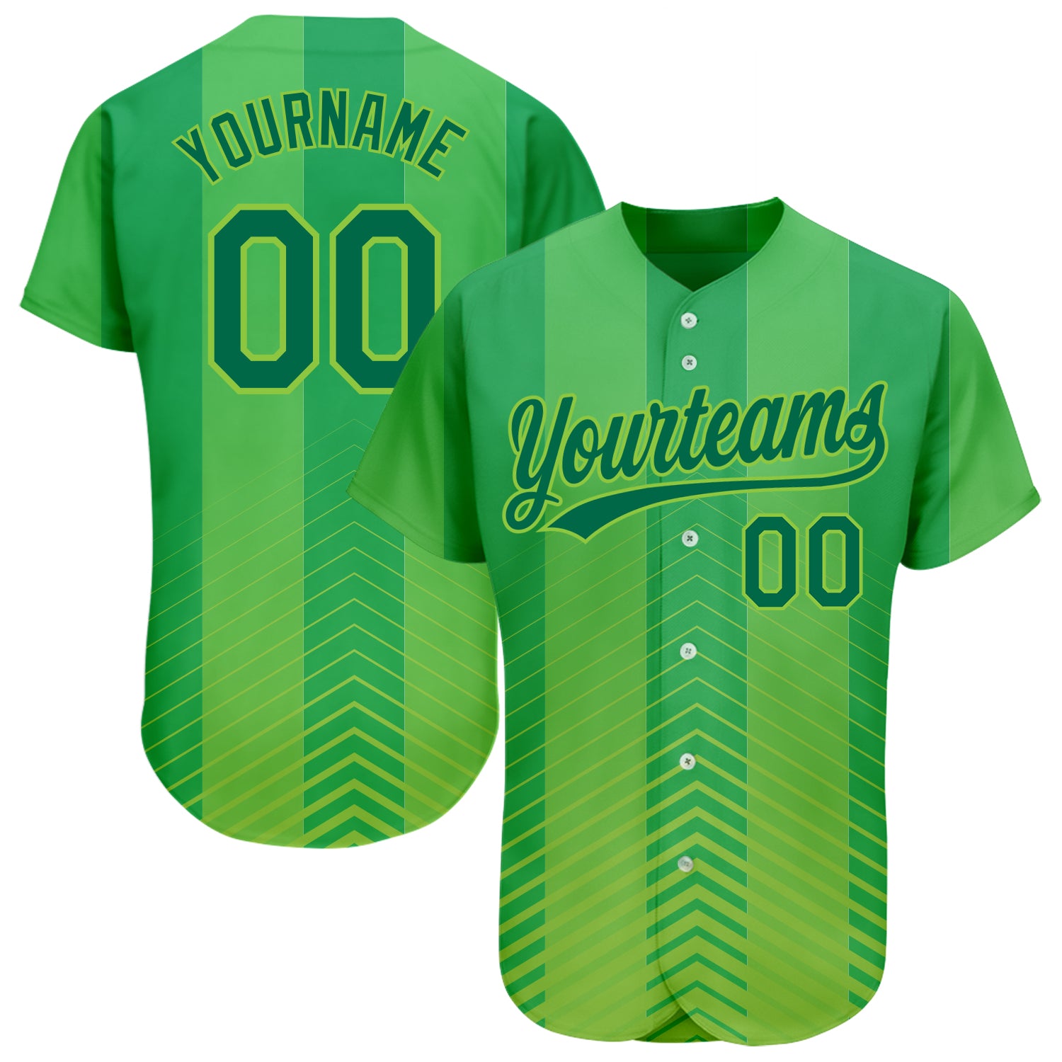 Custom Neon Green 3D Pattern Baseball Jersey - Authentic Kelly Green Design Custom Neon Green Kelly Green 3D Pattern Design