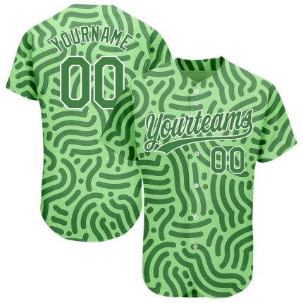 Neon Green and Kelly Green 3D Pattern Baseball Jersey - Custom Authentic Design Custom Neon Green Kelly Green-White 3D Pattern