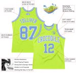 Authentic Throwback Basketball Jersey - Custom Neon Green Blue White Design Custom Neon Green Light Blue-White Authentic