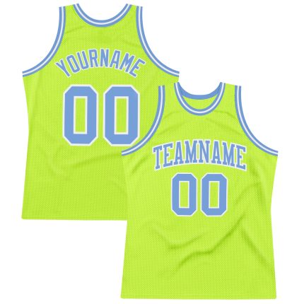Authentic Throwback Basketball Jersey - Custom Neon Green Blue White Design Custom Neon Green Light Blue-White Authentic