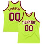 Neon Green Maroon-White Custom Authentic Basketball Jersey - Throwback Style Custom Neon Green Maroon-White Authentic Throwback