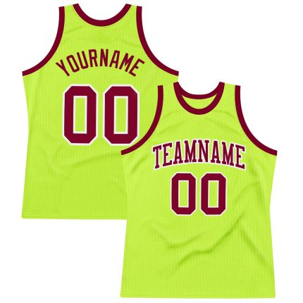 Neon Green Maroon-White Custom Authentic Basketball Jersey - Throwback Style Custom Neon Green Maroon-White Authentic Throwback