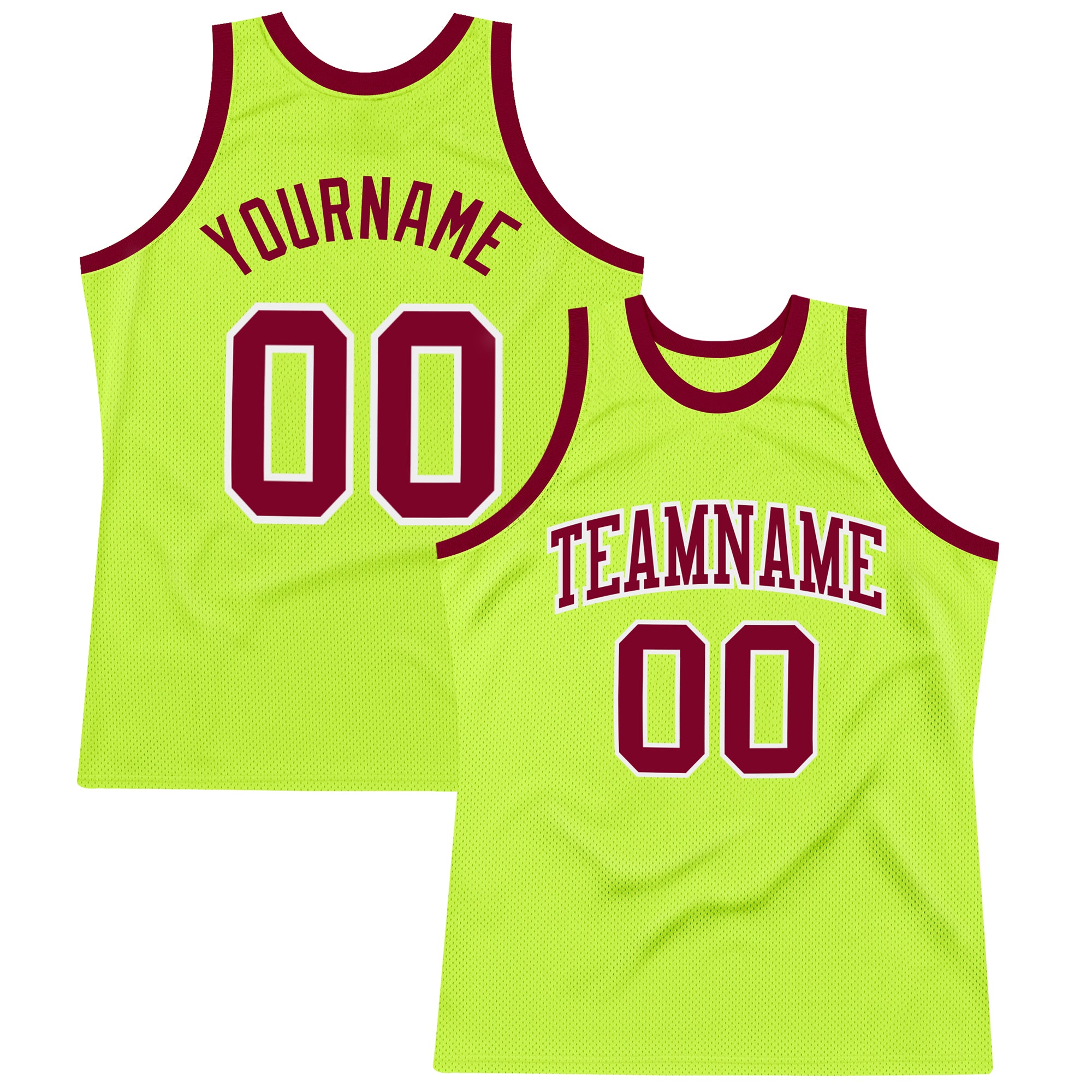Neon Green Maroon-White Custom Authentic Basketball Jersey - Throwback Style Custom Neon Green Maroon-White Authentic Throwback