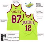 Neon Green Maroon-White Custom Authentic Basketball Jersey - Throwback Style Custom Neon Green Maroon-White Authentic Throwback
