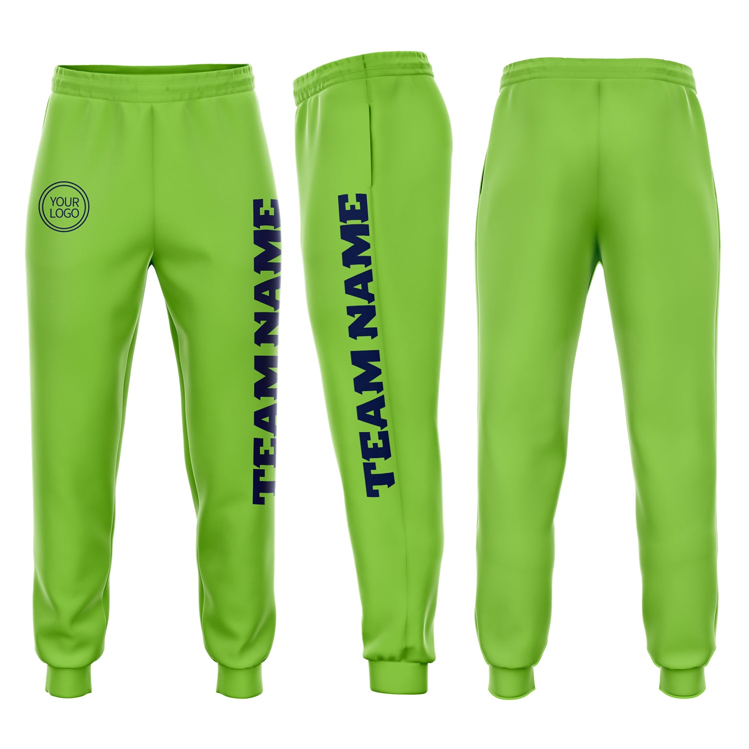 Neon Green Navy Fleece Jogger Sweatpants for Men and Women - Custom Comfort Fit Custom Neon Green Navy Fleece Jogger Sweatpants