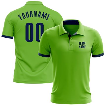 Neon Green Navy Performance Golf Polo Shirt - Custom Men's Athletic Apparel Custom Neon Green Navy Performance Golf Polo