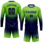 Neon Green Navy Sublimation Soccer Uniform Jersey Long Sleeve Fade Design Custom Neon Green Navy Sublimation Long Sleeve