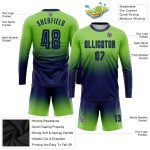 Neon Green Navy Sublimation Soccer Uniform Jersey Long Sleeve Fade Design Custom Neon Green Navy Sublimation Long Sleeve