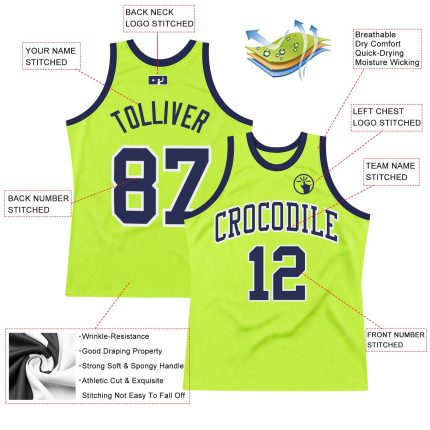 Custom Neon Green Basketball Jersey - Navy White Authentic Throwback Custom Neon Green Navy-White Authentic Throwback Basketball