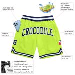 Neon Green Navy-White Basketball Shorts - Custom Authentic Throwback Style Custom Neon Green Navy-White Authentic Throwback