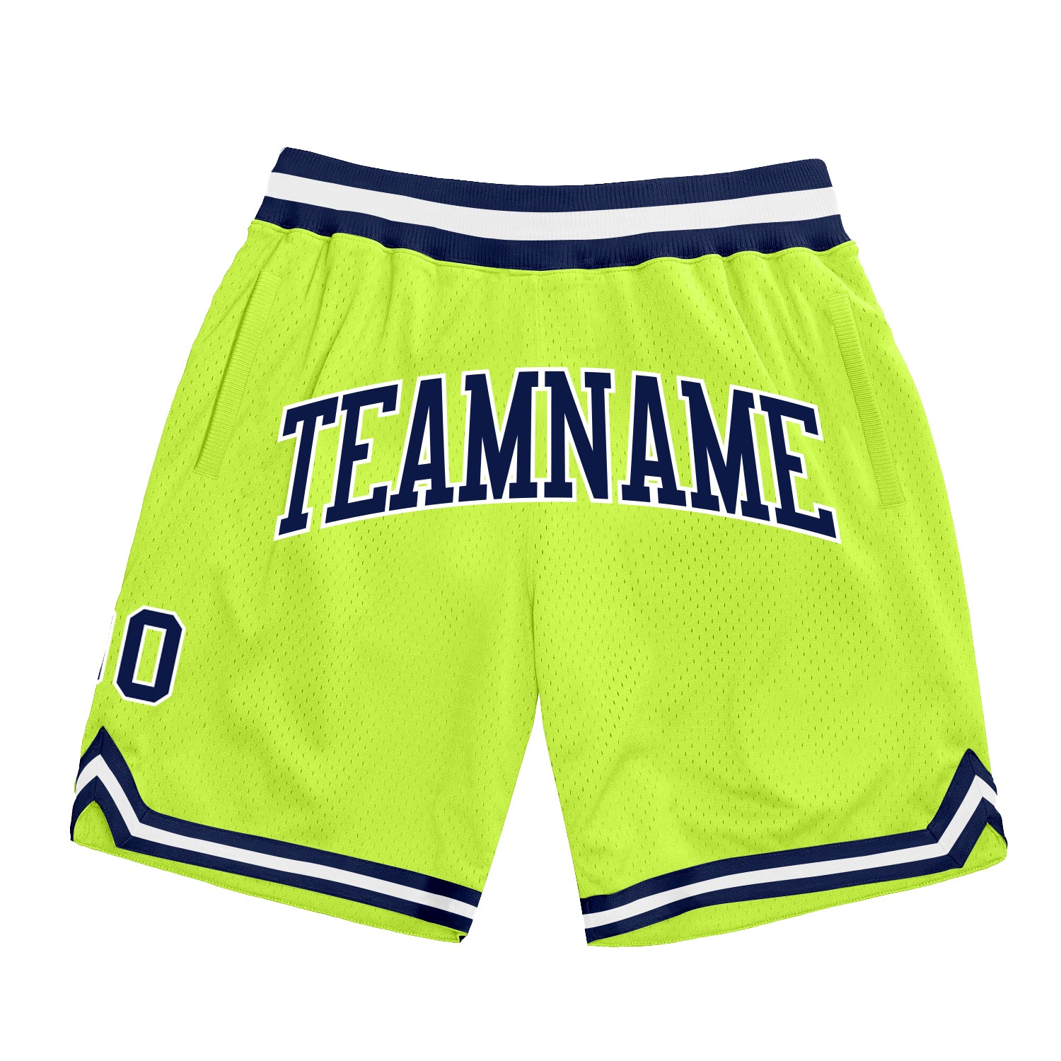 Neon Green Navy-White Basketball Shorts - Custom Authentic Throwback Style Custom Neon Green Navy-White Authentic Throwback