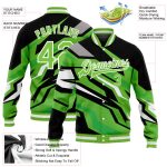 Custom Neon Green Black-Gray 3D Pattern Varsity Letterman Full-Snap Bomber Jacket Custom Neon Green Neon Green Black-Gray