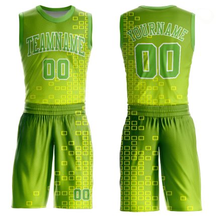Custom Neon Green Gold Basketball Jersey Round Neck Sublimation Suit Custom Neon Green Neon Green-Gold Round Neck Sublimation