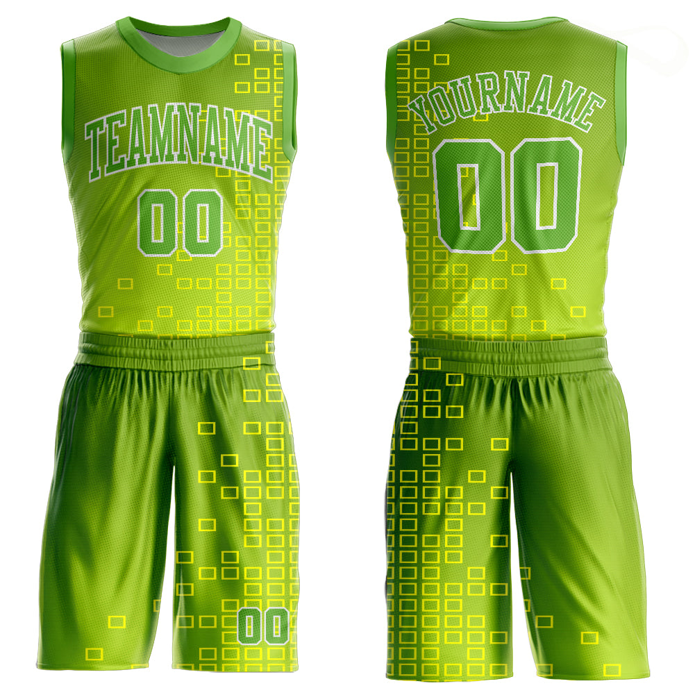 Custom Neon Green Gold Basketball Jersey Round Neck Sublimation Suit Custom Neon Green Neon Green-Gold Round Neck Sublimation