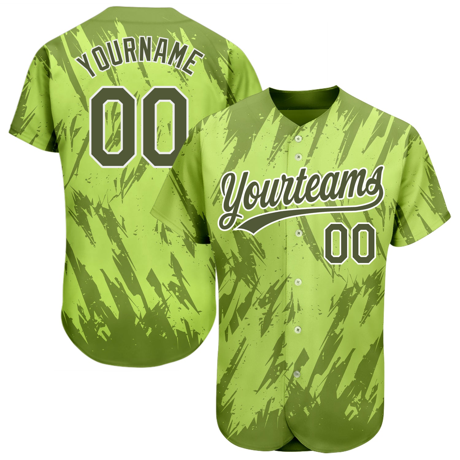 Custom Neon Green Olive-White 3D Pattern Design Authentic Baseball Jersey Neon Green Olive-White 3D Pattern Baseball Jersey - Custom Authentic Design Custom Neon Green Olive-White 3D Pattern Design