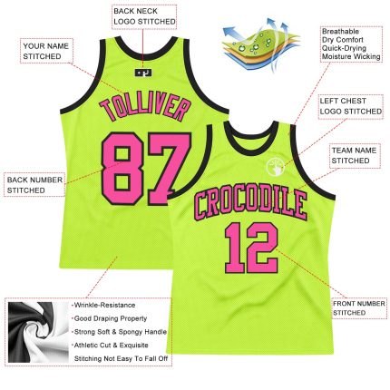 Neon Green Pink Black Custom Throwback Basketball Jersey Authentic Style Custom Neon Green Pink-Black Authentic Throwback