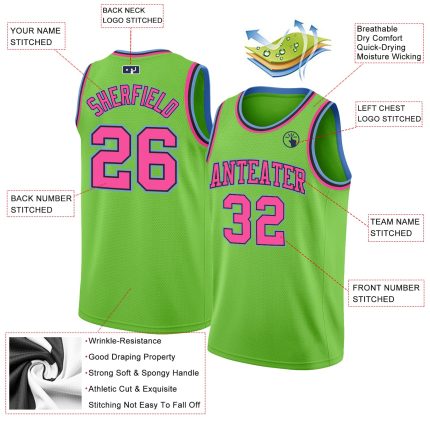 Authentic Custom Basketball Jersey in Neon Green, Pink, and Light Blue Custom Neon Green Pink-Light Blue Authentic Basketball