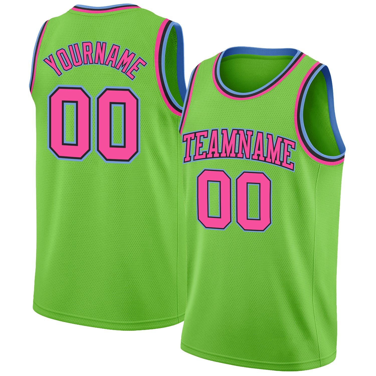Custom Neon Green Pink-Light Blue Authentic Basketball Jersey Authentic Custom Basketball Jersey in Neon Green, Pink, and Light Blue Custom Neon Green Pink-Light Blue Authentic Basketball