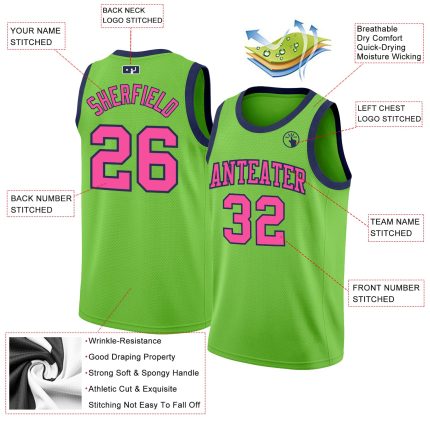 Authentic Custom Basketball Jersey in Neon Green Pink Navy Custom Neon Green Pink-Navy Authentic Basketball Jersey