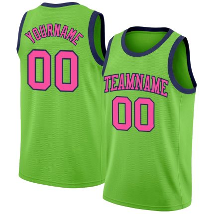 Authentic Custom Basketball Jersey in Neon Green Pink Navy Custom Neon Green Pink-Navy Authentic Basketball Jersey