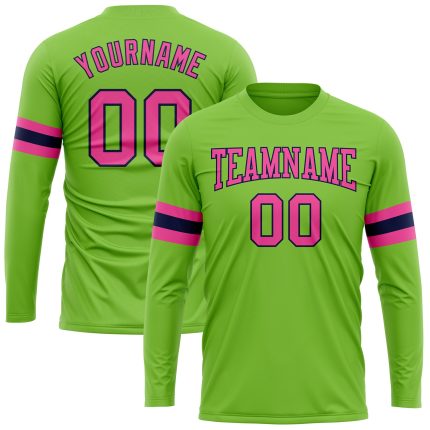 Neon Green Pink Navy Long Sleeve Performance Shirt - Custom Fitness Tee Custom Neon Green Pink-Navy Long Sleeve Performance