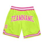 Neon Green Pink White Authentic Throwback Basketball Shorts Customized Design Custom Neon Green Pink-White Authentic Throwback