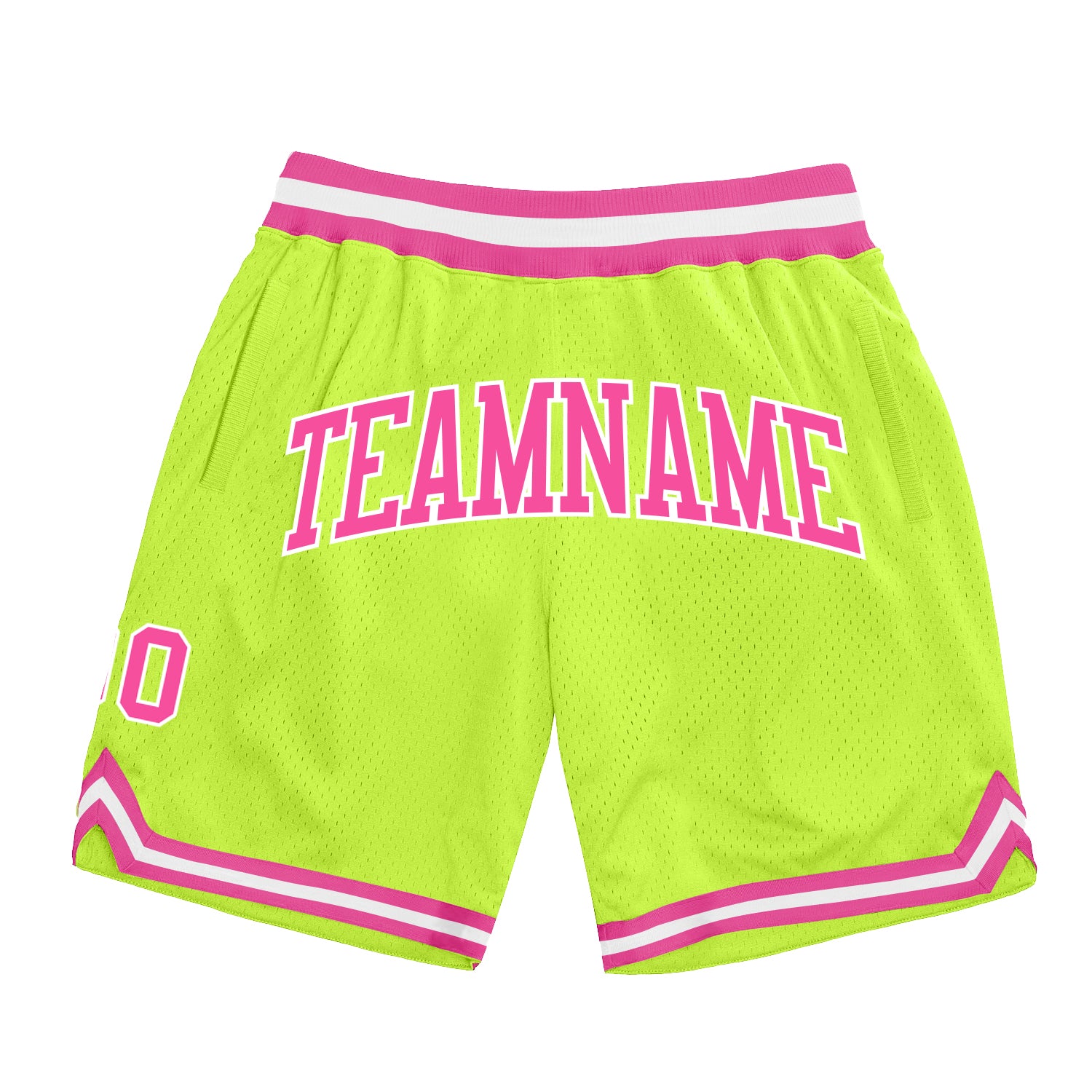 Neon Green Pink White Authentic Throwback Basketball Shorts Customized Design Custom Neon Green Pink-White Authentic Throwback