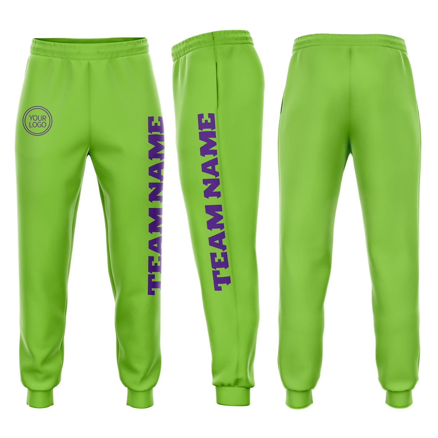 Neon Green and Purple Fleece Jogger Pants for Men and Women, Comfortable Casual Wear Custom Neon Green Purple Fleece Jogger